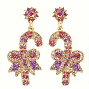 Rhinestone Studded Candy Cane Dangle Earrings